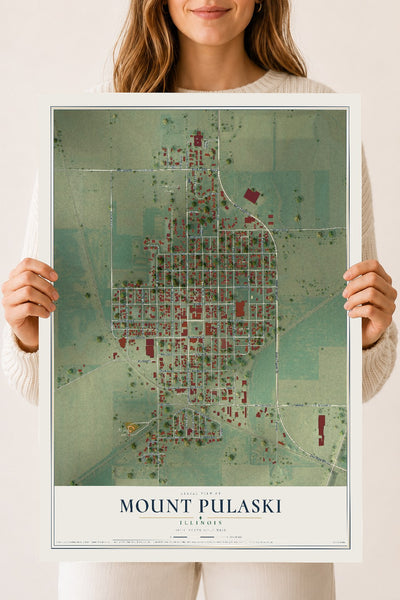 Map of Mount Pulaski, Illinois, 18 x 24 inch unframed archival matte print
