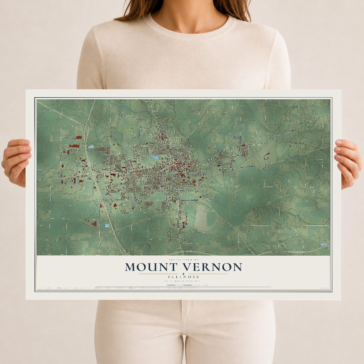 Map of Mount Vernon, Illinois, 12 x 18 inch unframed archival matte print