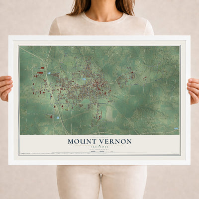 Map of Mount Vernon, Illinois, 18 x 24 inch print in a white wood frame