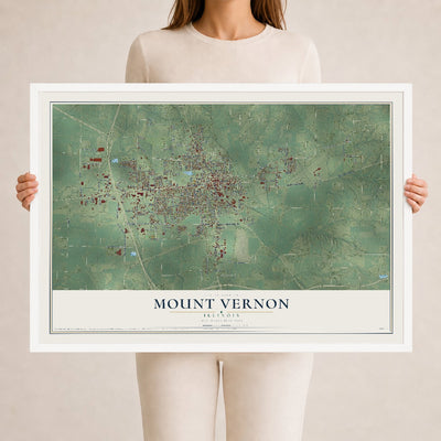 Map of Mount Vernon, Illinois, 24 x 36 inch print in a white wood frame