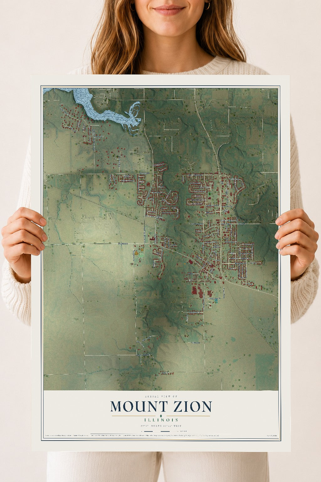 Map of Mount Zion, Illinois, 18 x 24 inch unframed archival matte print