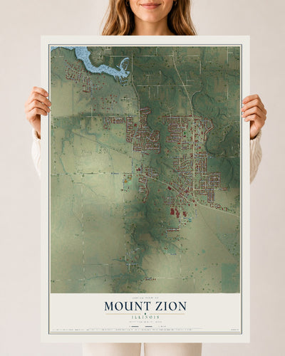 Map of Mount Zion, Illinois, 24 x 36 inch unframed archival matte print