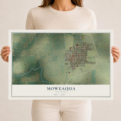 Map of Moweaqua, Illinois, 12 x 18 inch unframed archival matte print