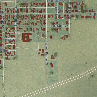 Second close-up of the map of Moweaqua, Illinois print showing more streets and buildings