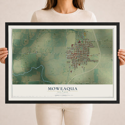 Map of Moweaqua, Illinois, 18 x 24 inch print in a black wood frame