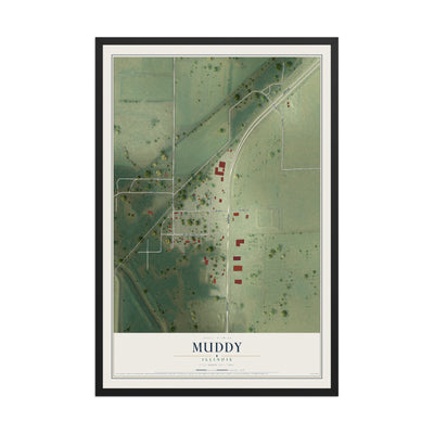 Map of Muddy, Illinois, 12 x 18 inch print in a black wood frame