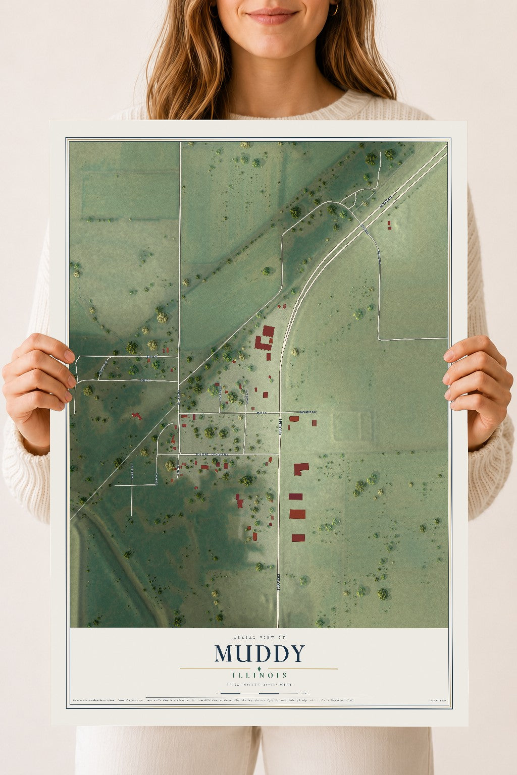 Map of Muddy, Illinois, 18 x 24 inch unframed archival matte print