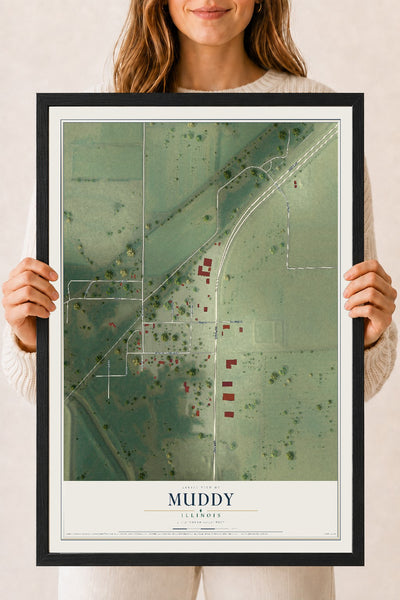 Map of Muddy, Illinois, 18 x 24 inch print in a black wood frame