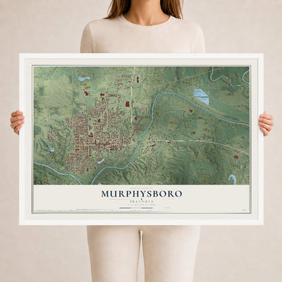 Map of Murphysboro, Illinois, 24 x 36 inch print in a white wood frame