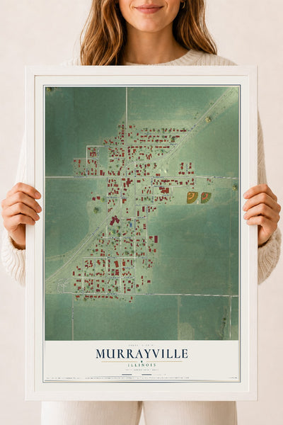 Map of Murrayville, Illinois, 18 x 24 inch print in a white wood frame