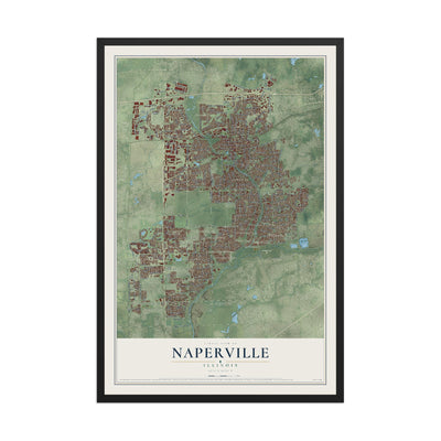 Map of Naperville, Illinois, 12 x 18 inch print in a black wood frame