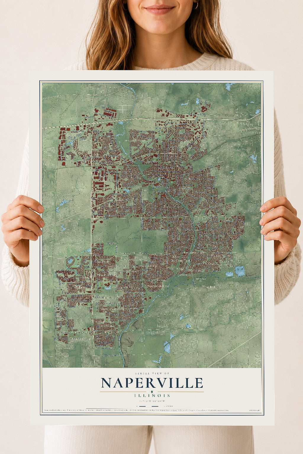 Map of Naperville, Illinois, 18 x 24 inch unframed archival matte print
