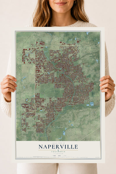 Map of Naperville, Illinois, 18 x 24 inch unframed archival matte print