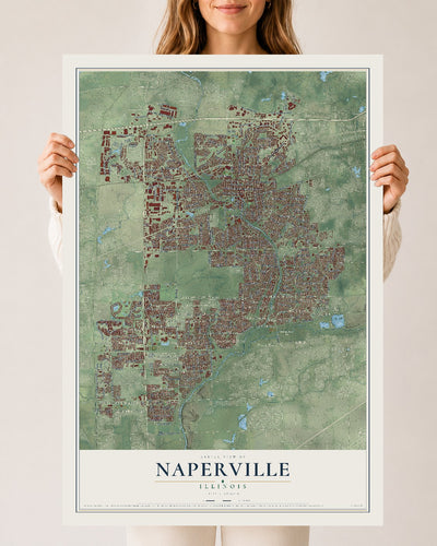 Map of Naperville, Illinois, 24 x 36 inch unframed archival matte print