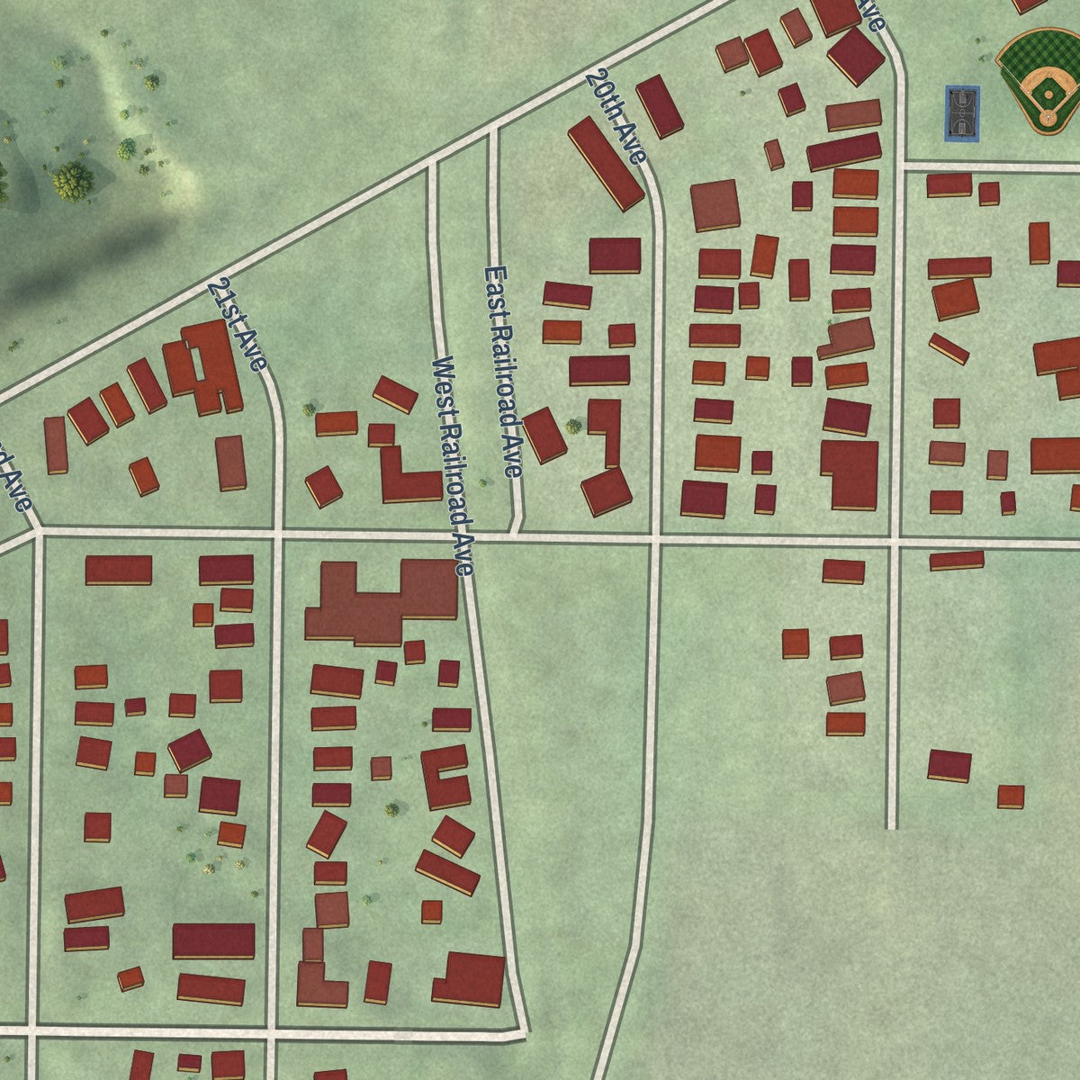 Close-up of the map of Naplate, Illinois print showing street and building detail