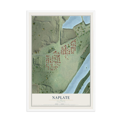 Map of Naplate, Illinois, 12 x 18 inch print in a white wood frame