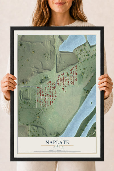 Map of Naplate, Illinois, 18 x 24 inch print in a black wood frame