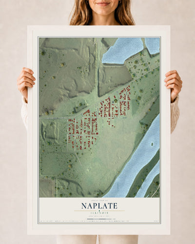 Map of Naplate, Illinois, 24 x 36 inch print in a white wood frame