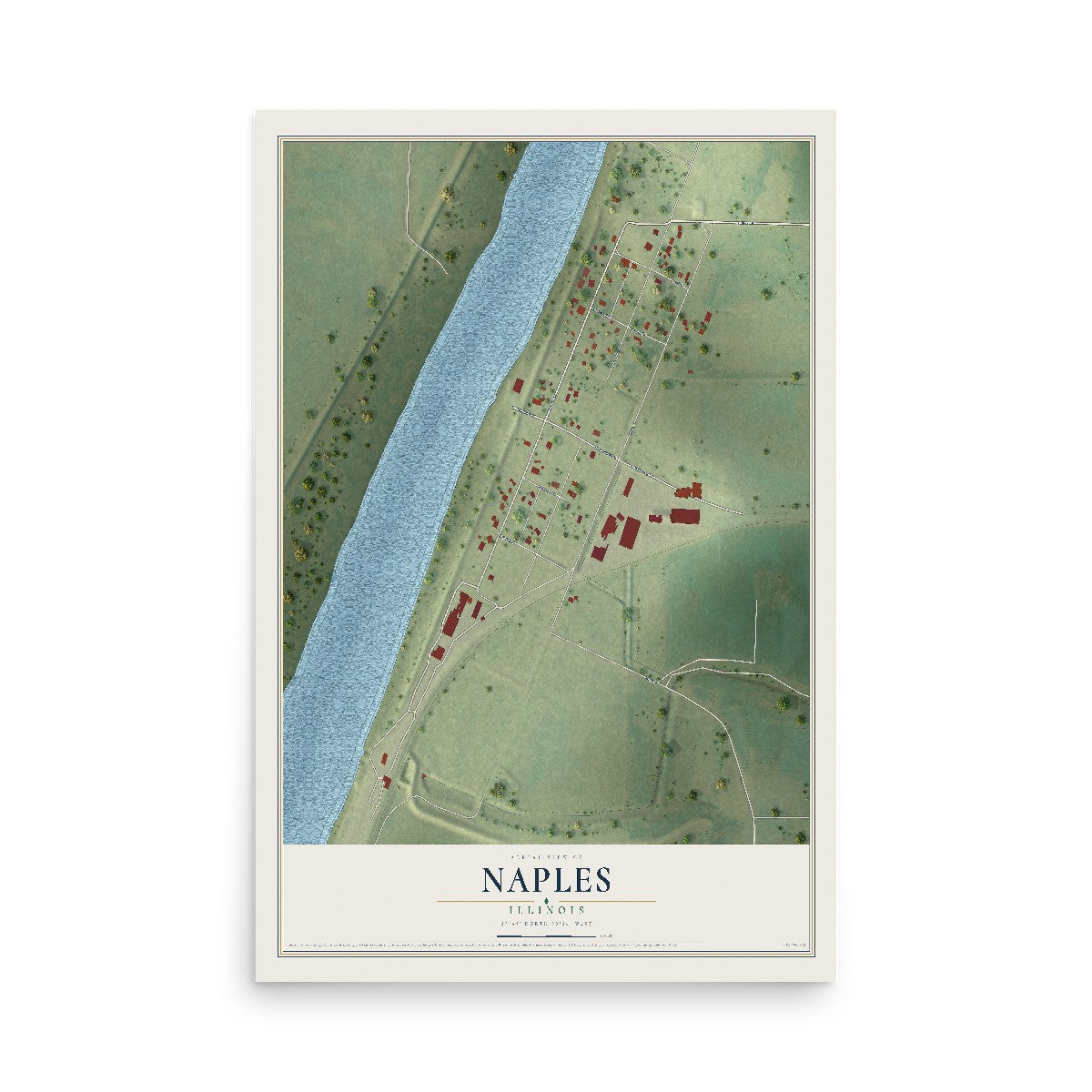 Map of Naples, Illinois, 12 x 18 inch unframed archival matte print