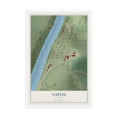 Map of Naples, Illinois, 12 x 18 inch print in a white wood frame
