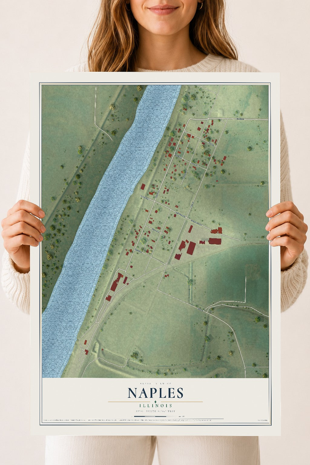 Map of Naples, Illinois, 18 x 24 inch unframed archival matte print