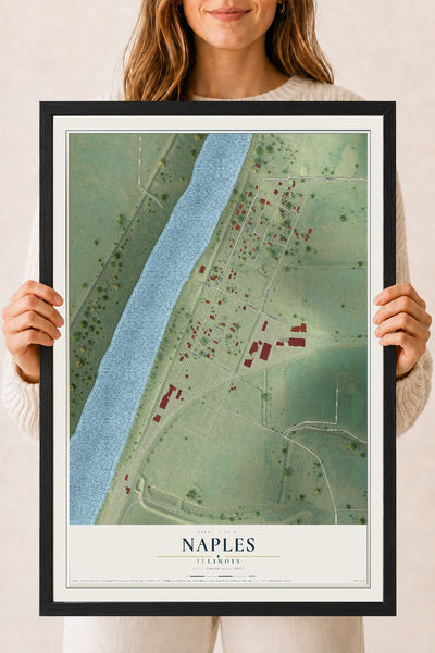 Map of Naples, Illinois, 18 x 24 inch print in a black wood frame