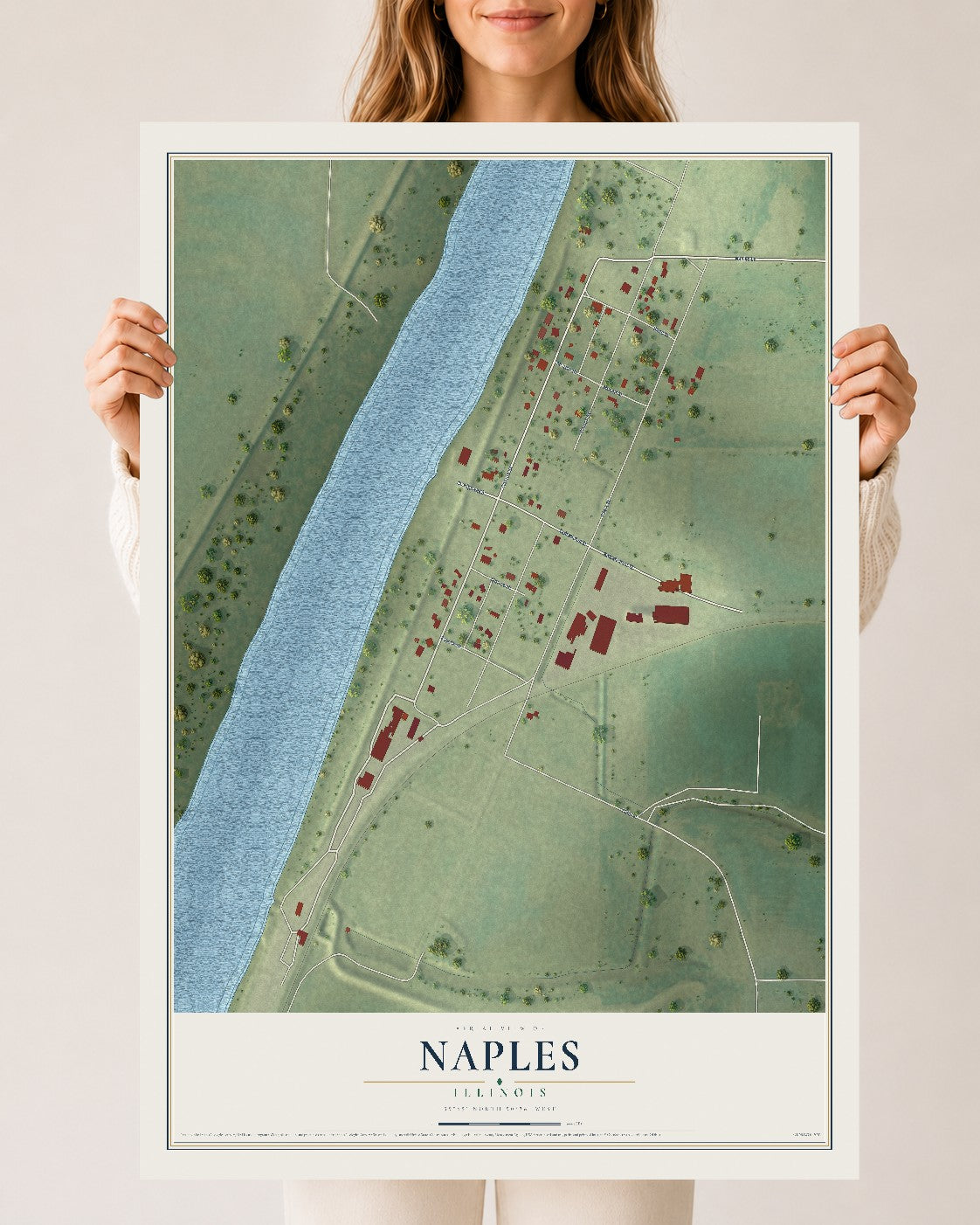 Map of Naples, Illinois, 24 x 36 inch unframed archival matte print