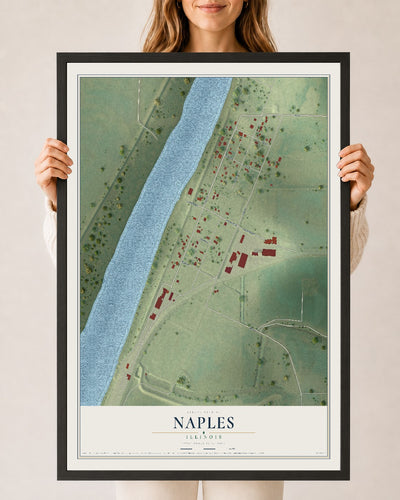 Map of Naples, Illinois, 24 x 36 inch print in a black wood frame