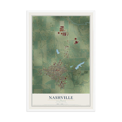 Map of Nashville, Illinois, 12 x 18 inch print in a white wood frame