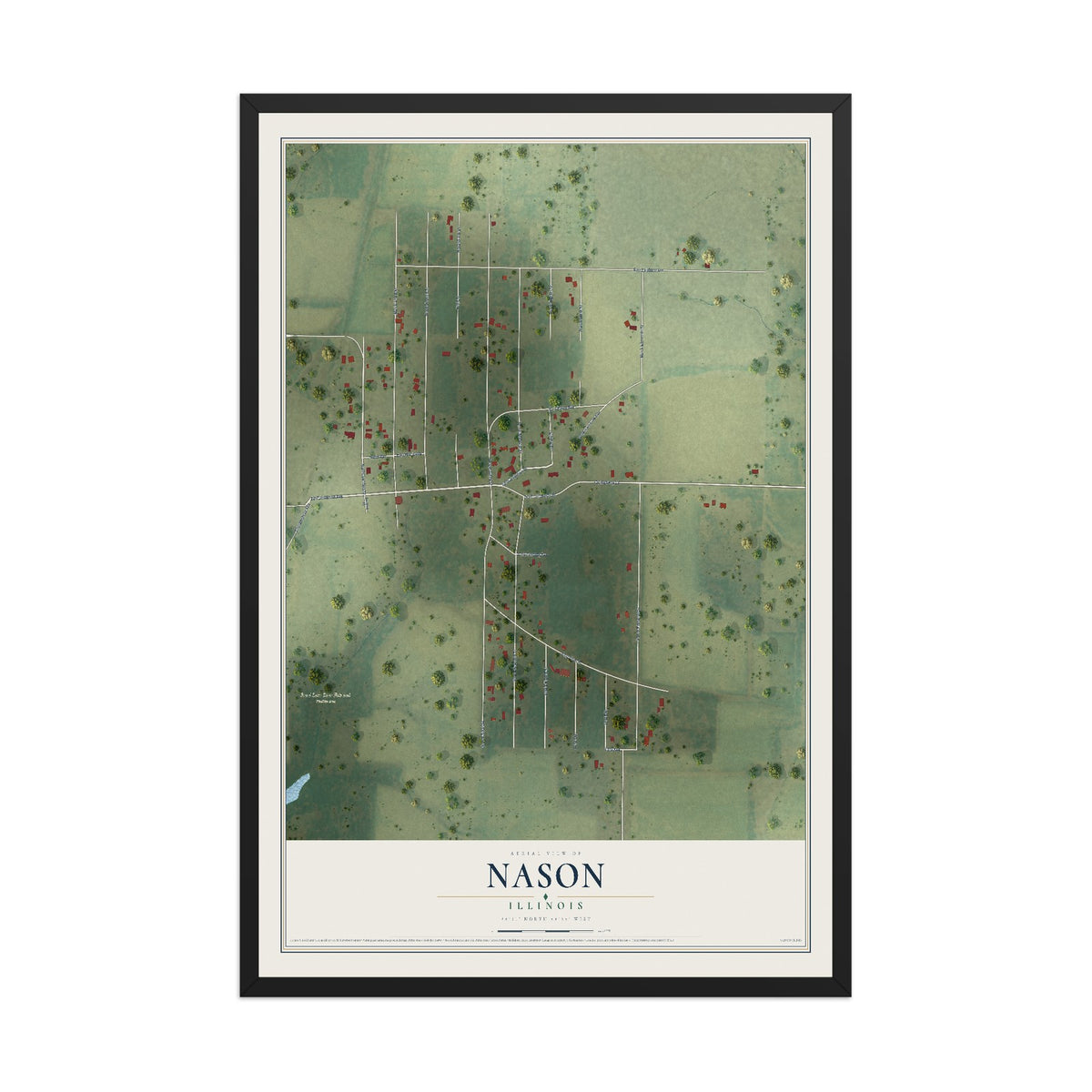Map of Nason, Illinois, 12 x 18 inch print in a black wood frame