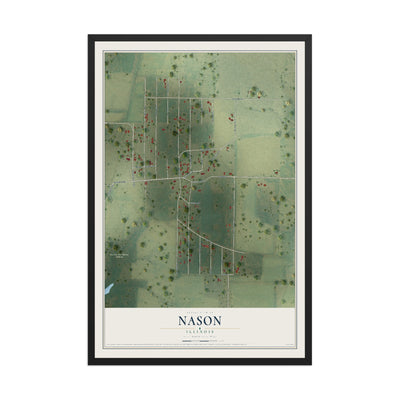 Map of Nason, Illinois, 12 x 18 inch print in a black wood frame