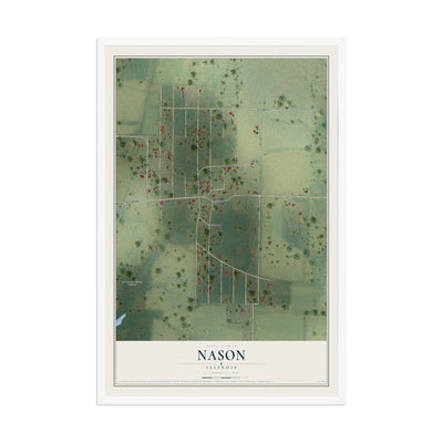 Map of Nason, Illinois, 12 x 18 inch print in a white wood frame