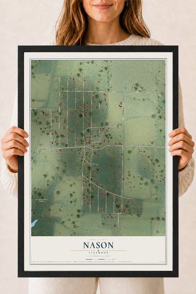 Map of Nason, Illinois, 18 x 24 inch print in a black wood frame