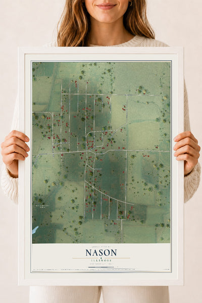 Map of Nason, Illinois, 18 x 24 inch print in a white wood frame