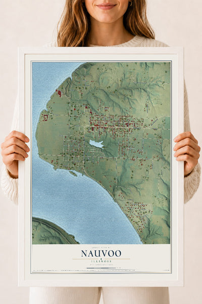 Map of Nauvoo, Illinois, 18 x 24 inch print in a white wood frame
