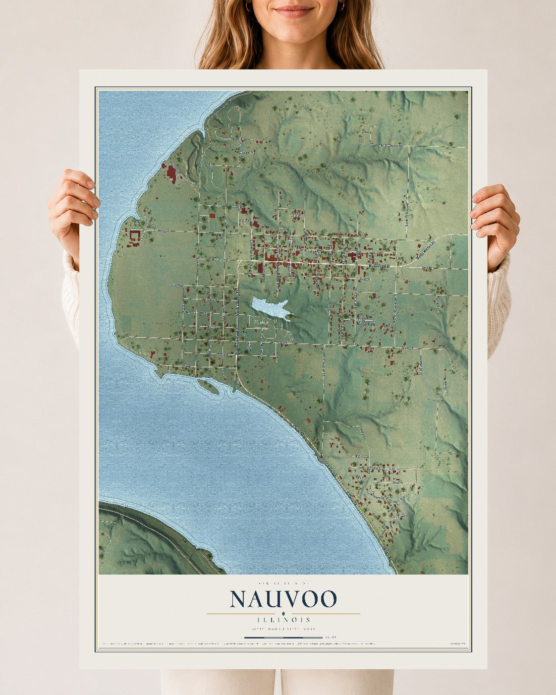 Map of Nauvoo, Illinois, 24 x 36 inch unframed archival matte print