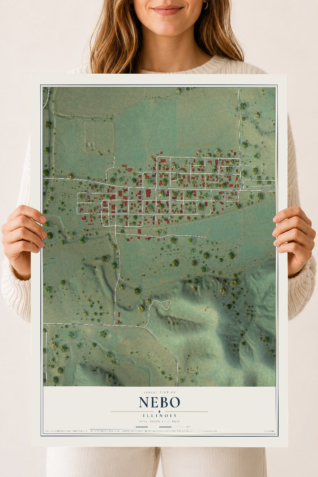 Map of Nebo, Illinois, 18 x 24 inch unframed archival matte print