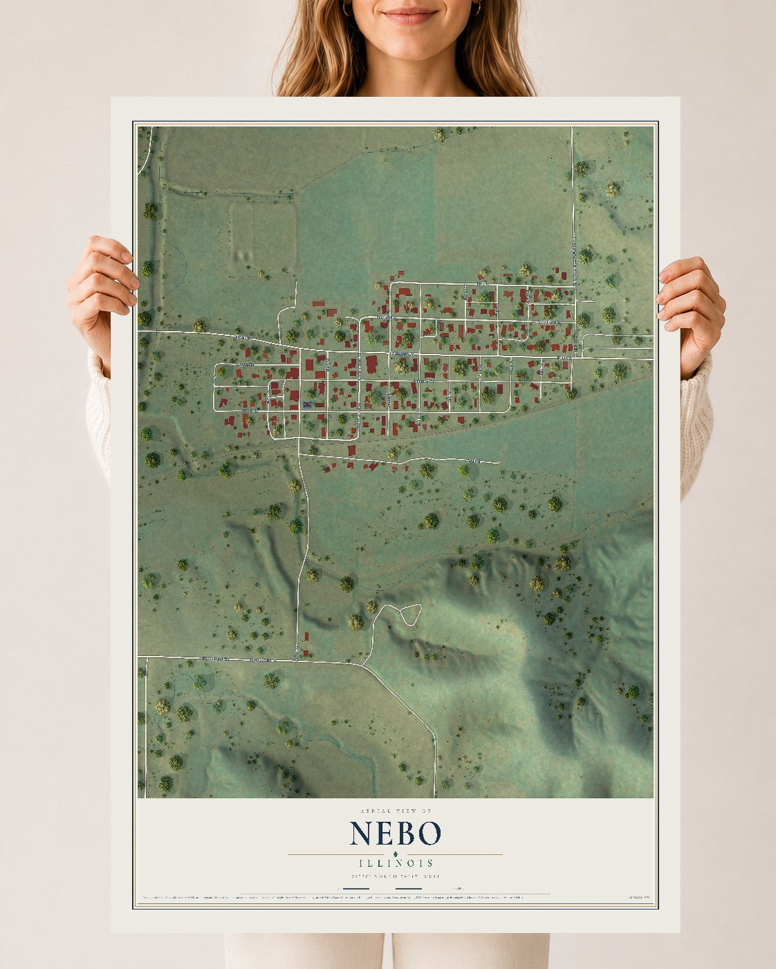 Map of Nebo, Illinois, 24 x 36 inch unframed archival matte print