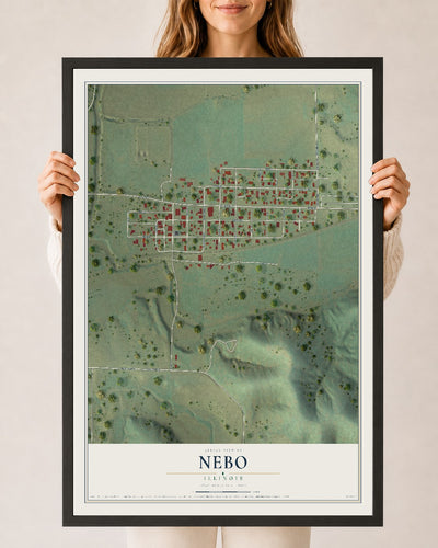 Map of Nebo, Illinois, 24 x 36 inch print in a black wood frame