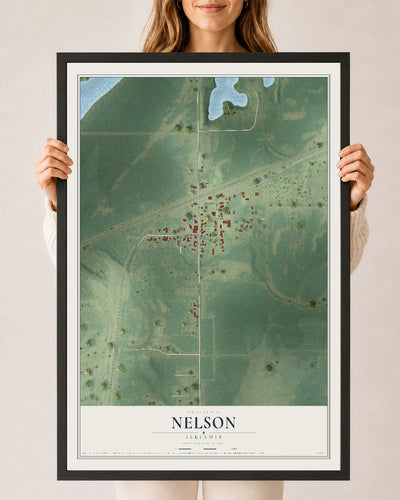 Map of Nelson, Illinois, 24 x 36 inch print in a black wood frame