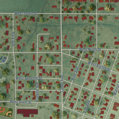 Second close-up of the map of Neoga, Illinois print showing more streets and buildings