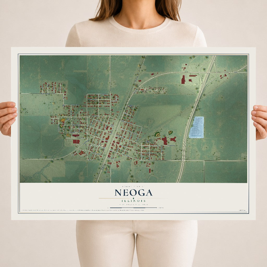Map of Neoga, Illinois, 18 x 24 inch unframed archival matte print