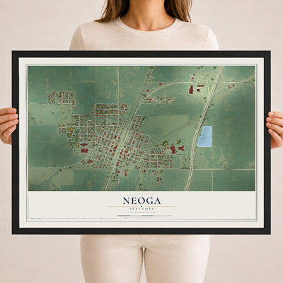 Map of Neoga, Illinois, 18 x 24 inch print in a black wood frame