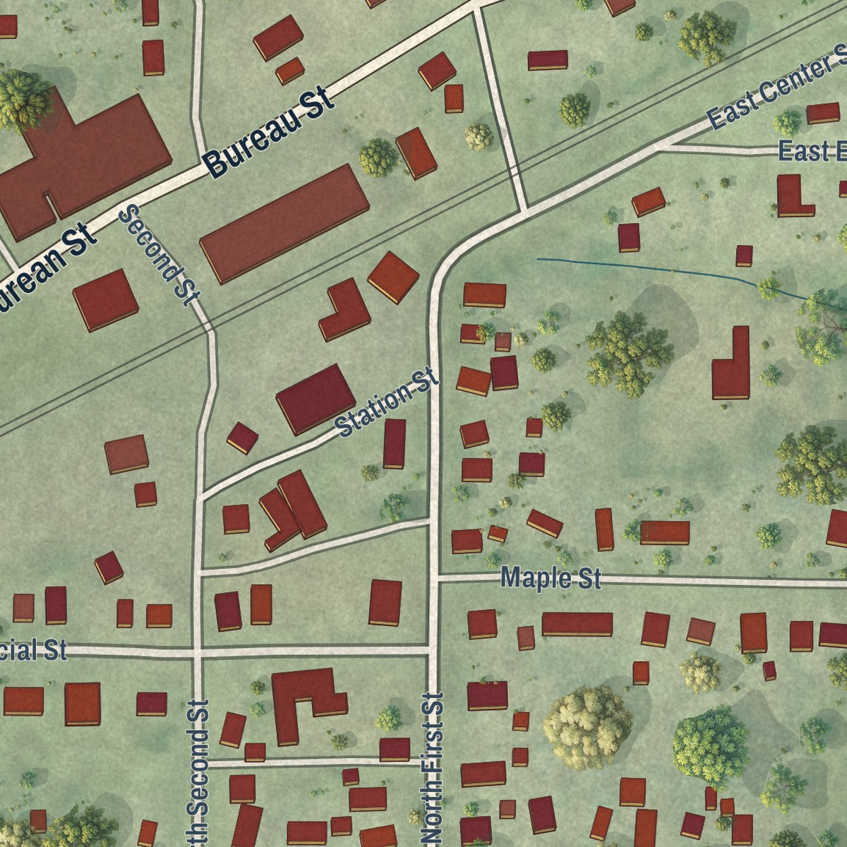 Close-up of the map of Neponset, Illinois print showing street and building detail