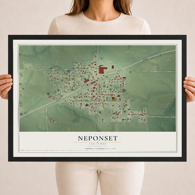 Map of Neponset, Illinois, 18 x 24 inch print in a black wood frame