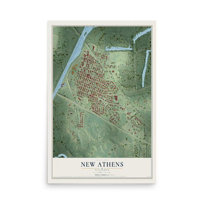 Map of New Athens, Illinois, 12 x 18 inch unframed archival matte print