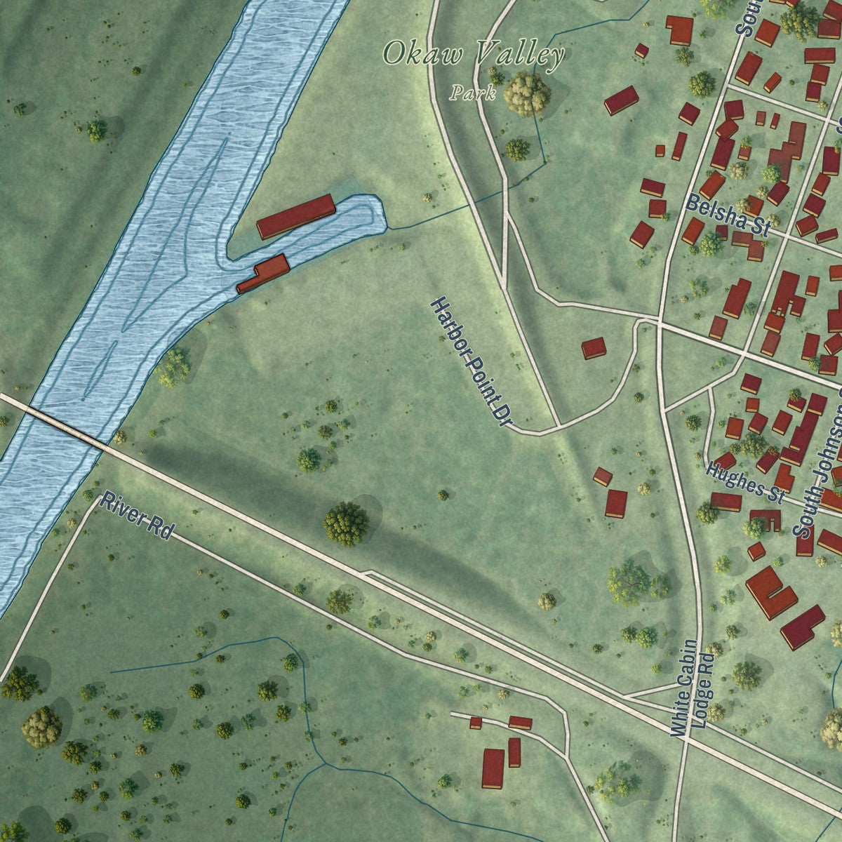 Second close-up of the map of New Athens, Illinois print showing more streets and buildings