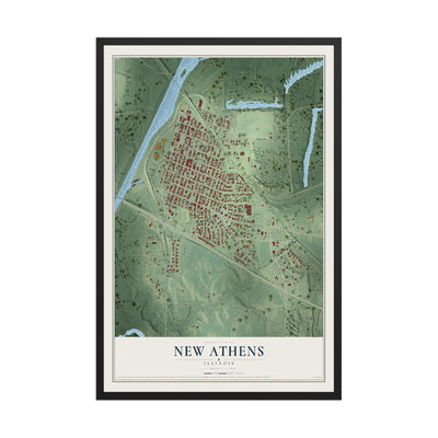 Map of New Athens, Illinois, 12 x 18 inch print in a black wood frame