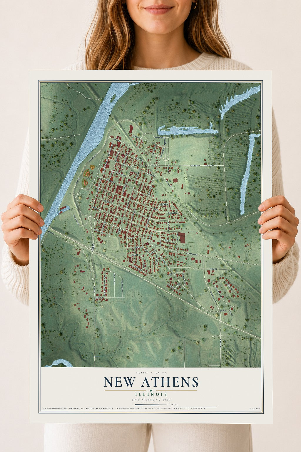 Map of New Athens, Illinois, 18 x 24 inch unframed archival matte print