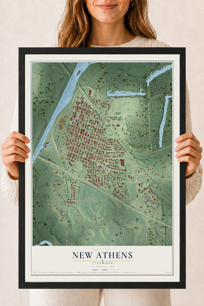 Map of New Athens, Illinois, 18 x 24 inch print in a black wood frame